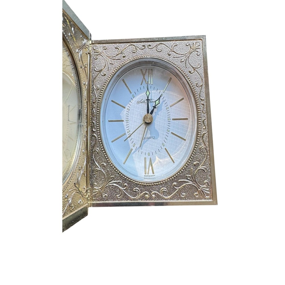 Vintage Seth Thomas Gold Ornate Filigree Travel Alarm Clock Box Case WORKS